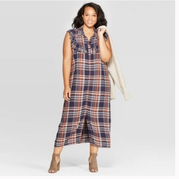 COPY - Women's Plaid Sleeveless Ruffle Midi Dress - Universal Thread™ XXL - Picture 1 of 15